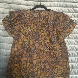 Ulla Johnson Ruffled Blouse in Brown and Blue